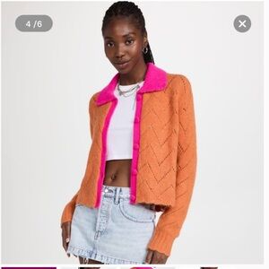 KITRI Orange and pink cardigan‎ zig zag knit cardigan small